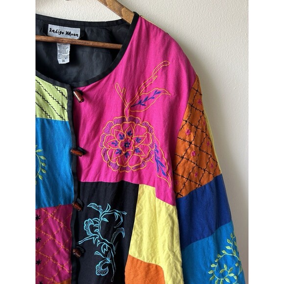 Vintage Jacket Size 3X Festival Patchwork Colorful Colorblocked 90s Toggle - Picture 2 of 11